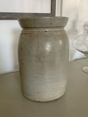 Antique Vintage Salt Glazed Stonewar Jar Utensil Caddy Small Crock